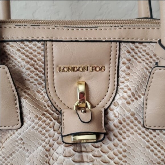 London Fog Lock Key Lizard Faux Leather Satchel Cream color - Picture 2 of 14
